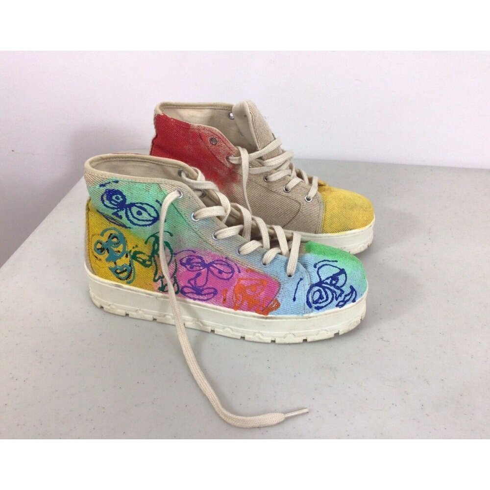 Zara Shoes High Top Platform Sneakers Graffiti Print Womens 39